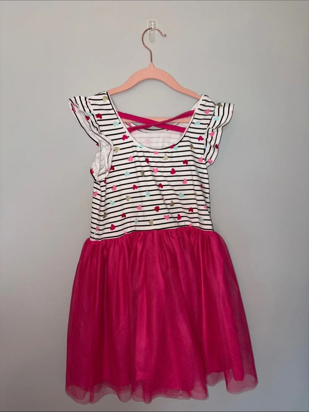 Girls Isaac Mizrahi Striped Heart Top Pink Tulle Dress Youth M 7/8